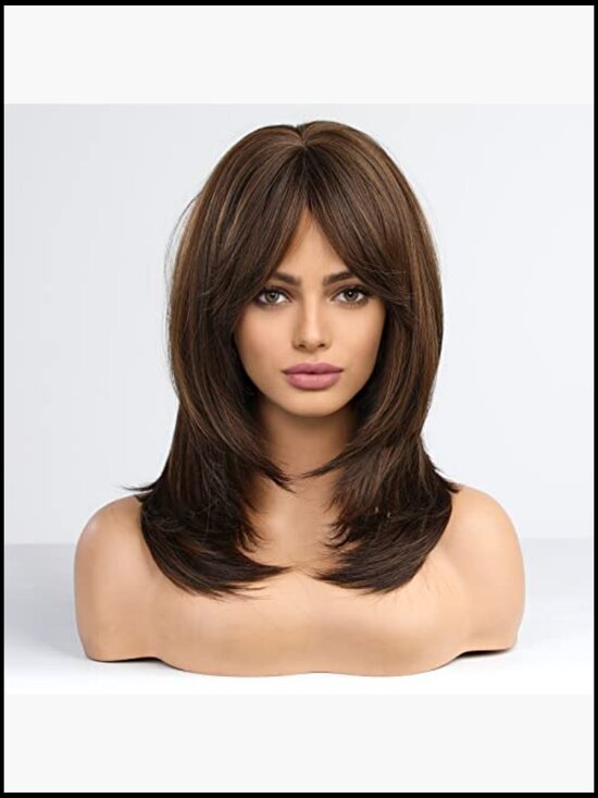 Long Layered Wig with Bangs Heat Resistant Synthetic Straight Waves Daily Wear main image 4